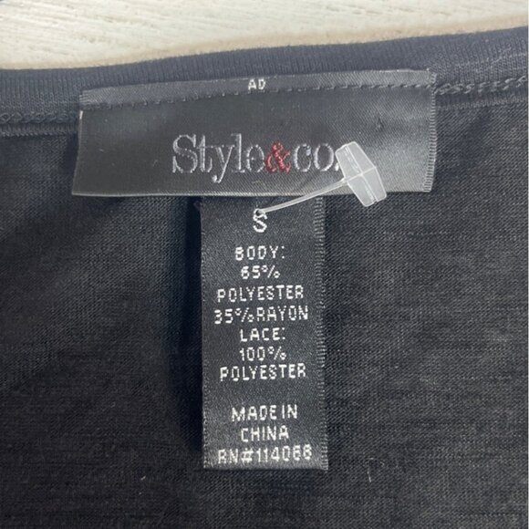 Style & Co Tunic Top Womens Small Black White New WOT Lace Hem - Picture 6 of 7